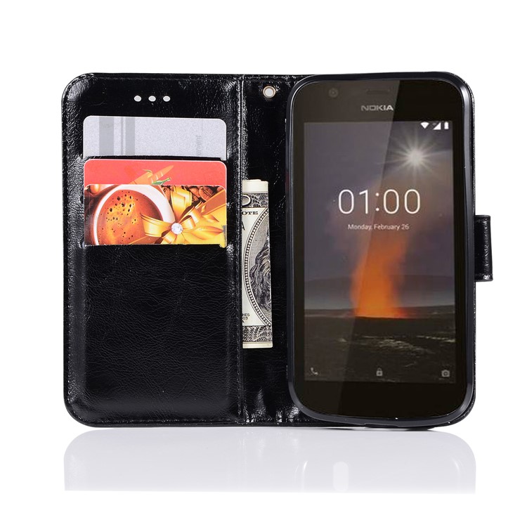 Premium Vintage Leather Wallet Case for Nokia 1 - Black-4
