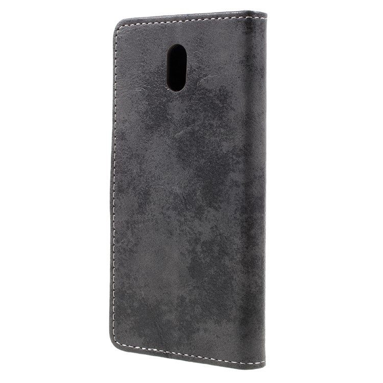 Vintage Style Leather Stand Wallet Phone Case for Nokia 3 - Grey-2