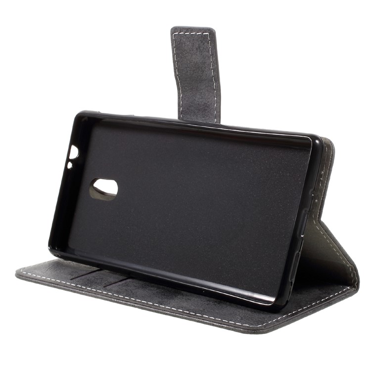 Vintage Style Leather Stand Wallet Phone Case for Nokia 3 - Grey-4