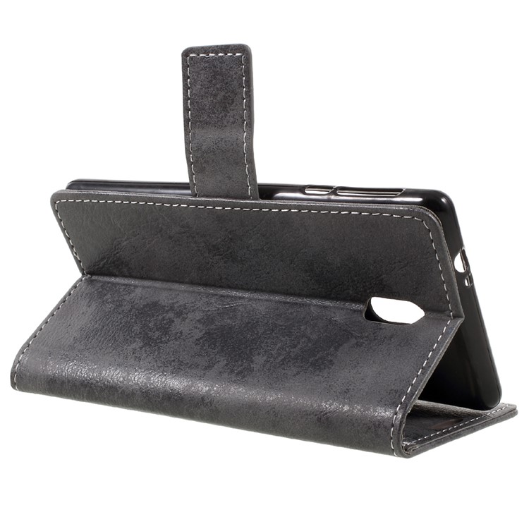 Vintage Style Leather Stand Wallet Phone Case for Nokia 3 - Grey-5