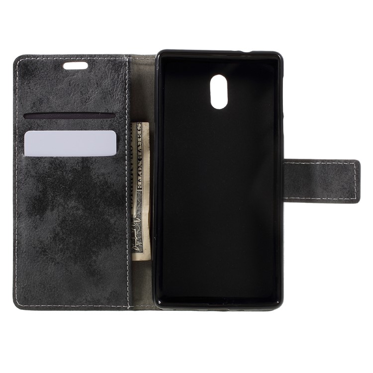 Vintage Style Leather Stand Wallet Phone Case for Nokia 3 - Grey-6