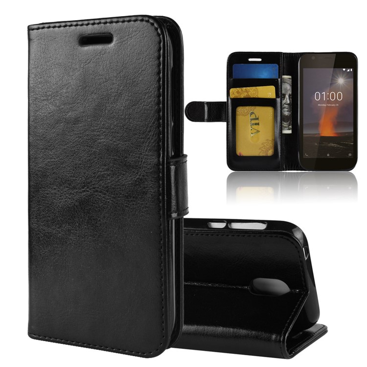 Crazy Horse PU Leather Folio Flip Cell Phone Case for Nokia 1 - Black-1