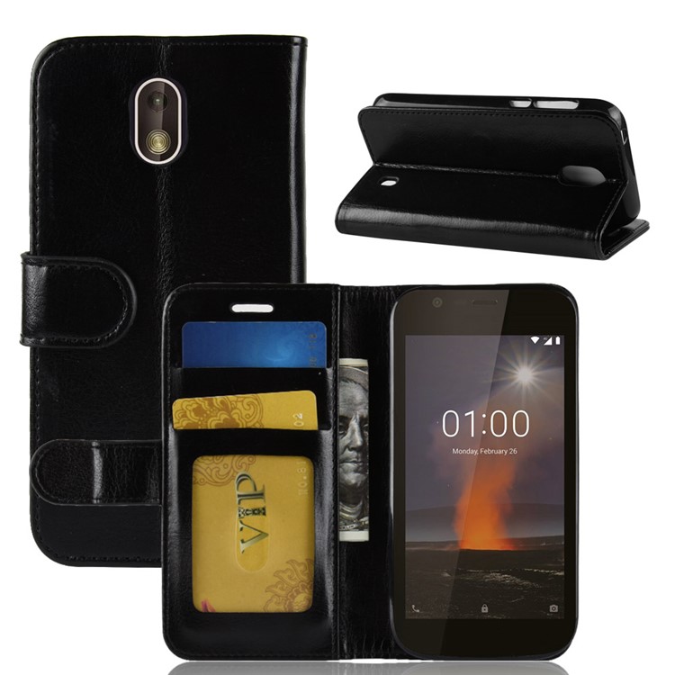 Crazy Horse PU Leather Folio Flip Cell Phone Case for Nokia 1 - Black-10