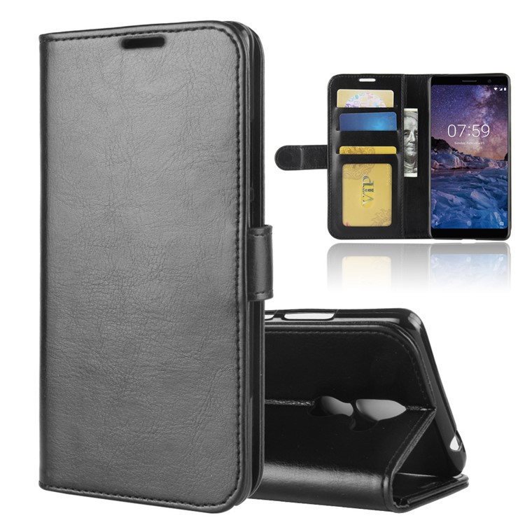 Crazy Horse Wallet Leather Stand Mobile Phone Case for Nokia 7 plus - Black-1