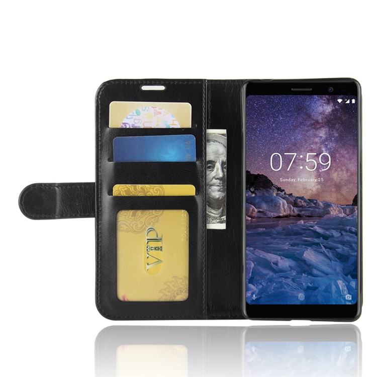 Crazy Horse Wallet Leather Stand Mobile Phone Case for Nokia 7 plus - Black-5