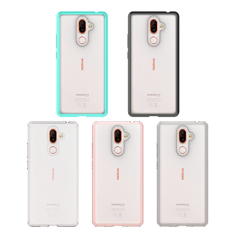100Pcs/Set for Nokia 7 plus Clear Acrylic Back + TPU Edges Combo Case - Black-2