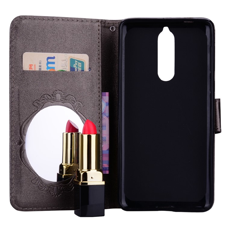 Imprinted Butterfly Flower Pattern Rhinestone Leather Wallet Case for Nokia 8 - Black-7