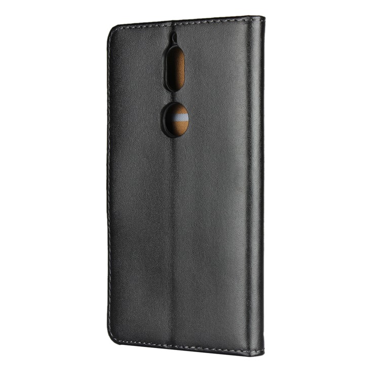 Genuine Leather Wallet Stand Cell Phone Case for Nokia 7 - Black-3