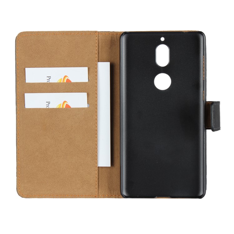 Genuine Leather Wallet Stand Cell Phone Case for Nokia 7 - Black-6