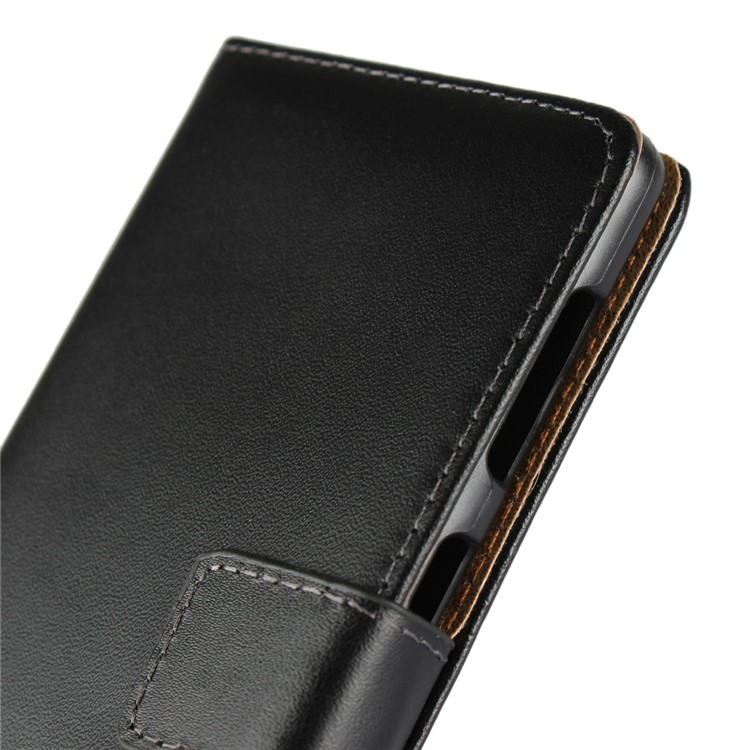 Genuine Leather Wallet Stand Cell Phone Case for Nokia 7 - Black-8