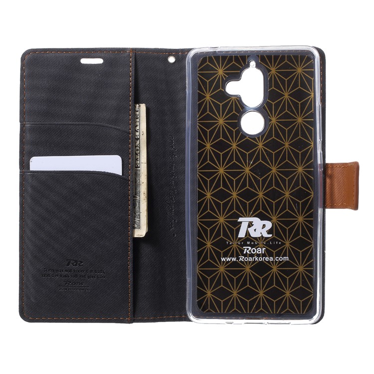 ROAR KOREA Twill Leather Wallet Stand Case for Nokia 7 plus - Black-5
