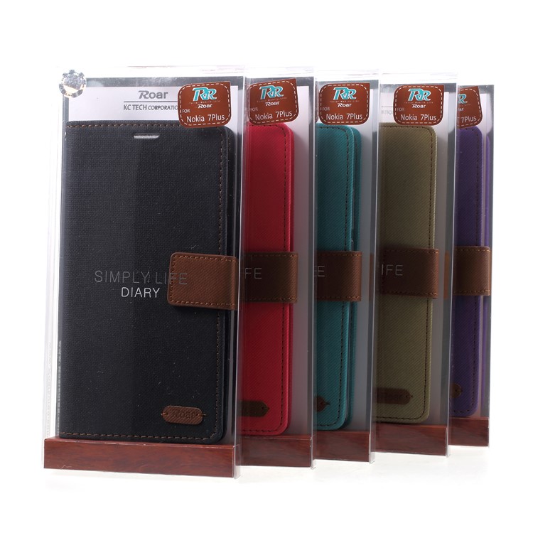 ROAR KOREA Twill Leather Wallet Stand Case for Nokia 7 plus - Black-7