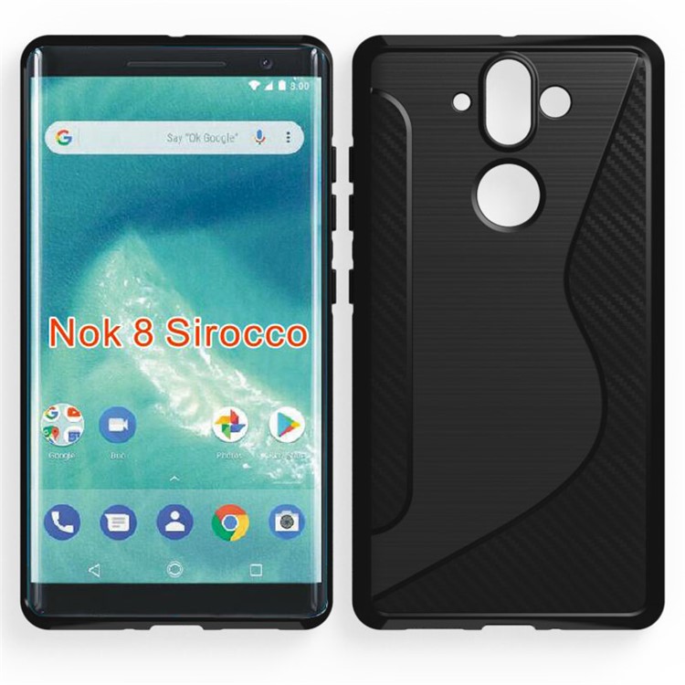 S Shape Carbon Fiber Texture Brushed TPU Phone Case for Nokia 8 Sirocco - Black-1