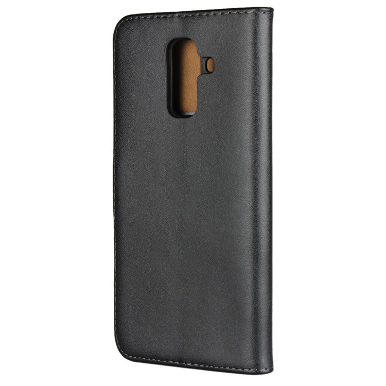 Genuine Split Leather Wallet Stand Phone Cover for Samsung Galaxy A6+ (2018) - Black-3