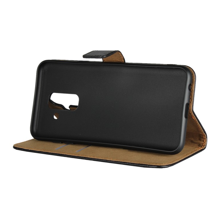 Genuine Split Leather Wallet Stand Phone Cover for Samsung Galaxy A6+ (2018) - Black-4