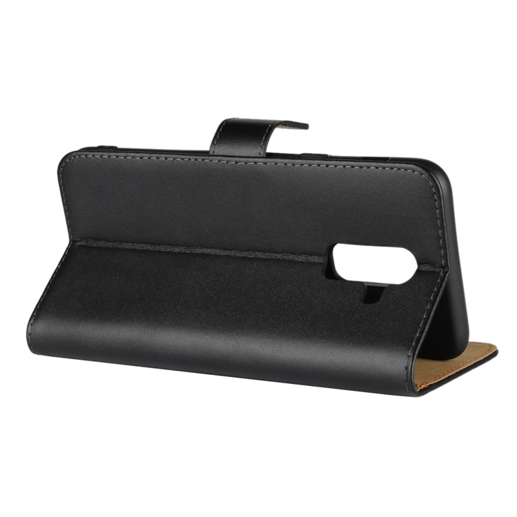 Genuine Split Leather Wallet Stand Phone Cover for Samsung Galaxy A6+ (2018) - Black-5