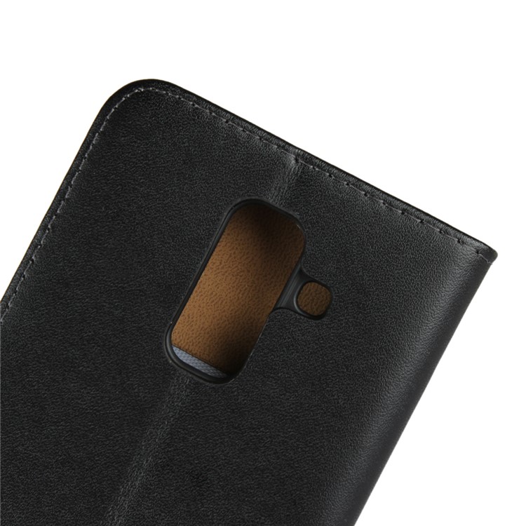 Genuine Split Leather Wallet Stand Phone Cover for Samsung Galaxy A6+ (2018) - Black-9