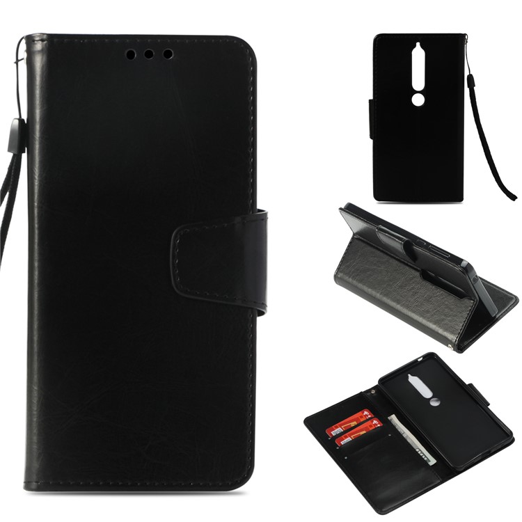 Vintage Oil Buffed Leather Wallet Case for Nokia 6 (2018) - Black-1
