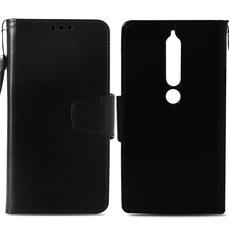 Vintage Oil Buffed Leather Wallet Case for Nokia 6 (2018) - Black-2