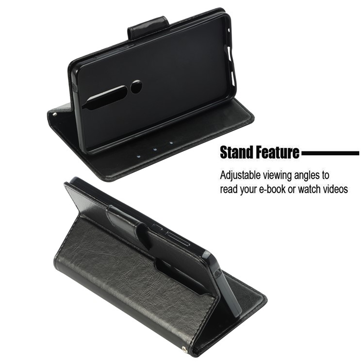 Vintage Oil Buffed Leather Wallet Case for Nokia 6 (2018) - Black-3