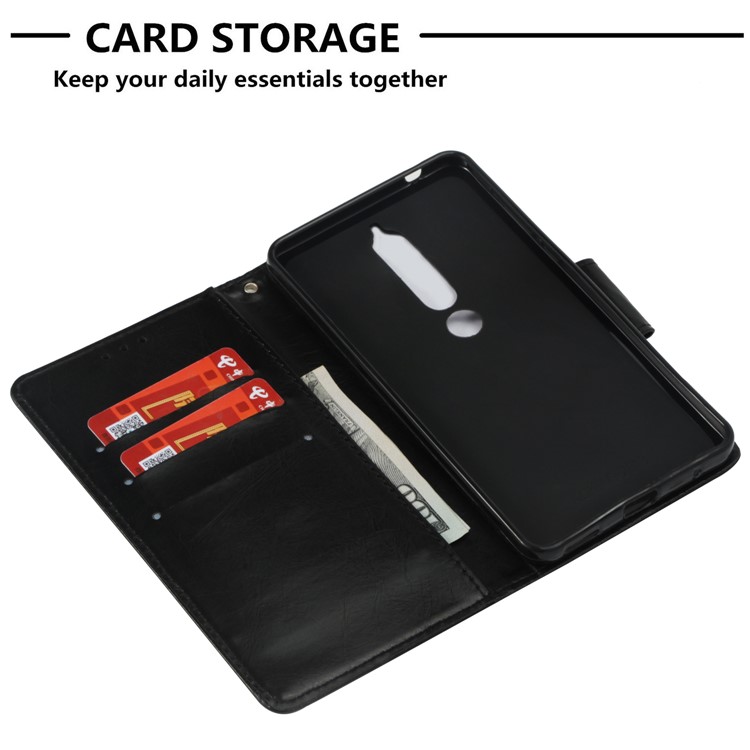 Vintage Oil Buffed Leather Wallet Case for Nokia 6 (2018) - Black-5