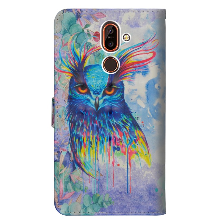 Pattern Printing Wallet Stand Leather Case for Nokia 7 plus - Colorful Owl-3