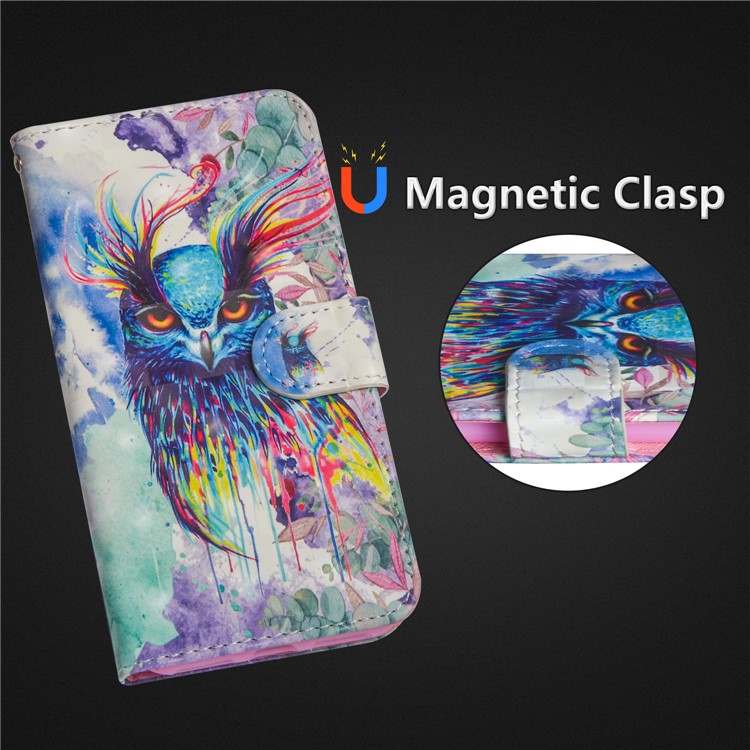 Pattern Printing Wallet Stand Leather Case for Nokia 7 plus - Colorful Owl-9