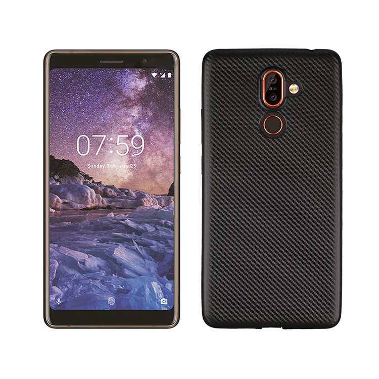 Carbon Fiber Texture Soft TPU Back Phone Case for Nokia 7 plus - Black-1
