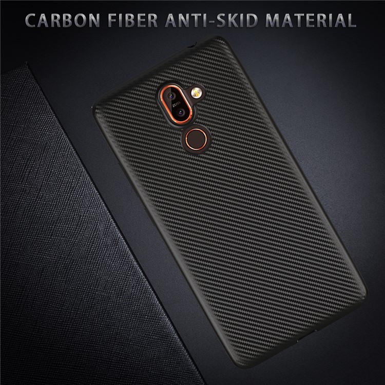 Carbon Fiber Texture Soft TPU Back Phone Case for Nokia 7 plus - Black-3