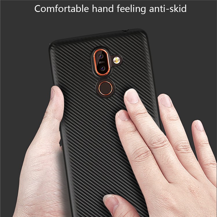 Carbon Fiber Texture Soft TPU Back Phone Case for Nokia 7 plus - Black-4