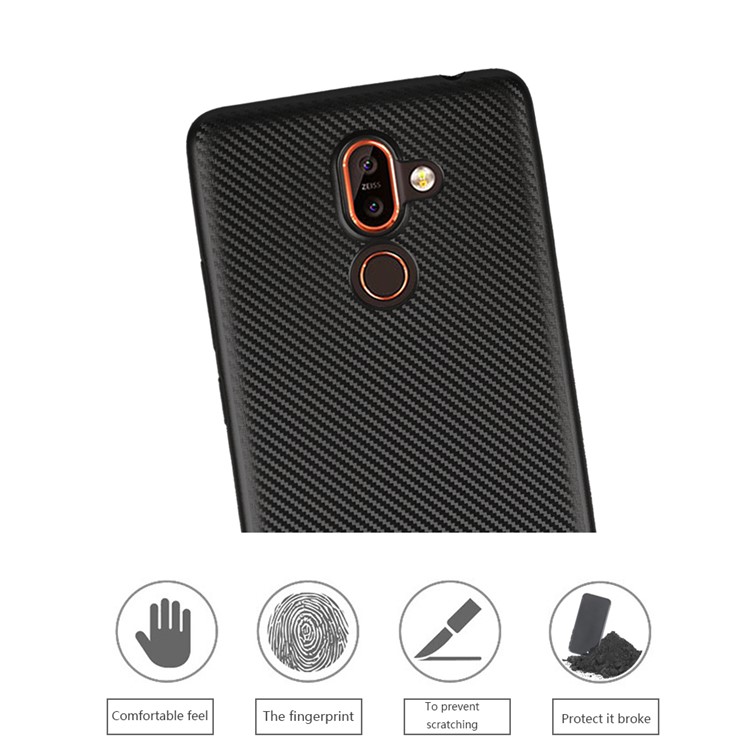 Carbon Fiber Texture Soft TPU Back Phone Case for Nokia 7 plus - Black-5