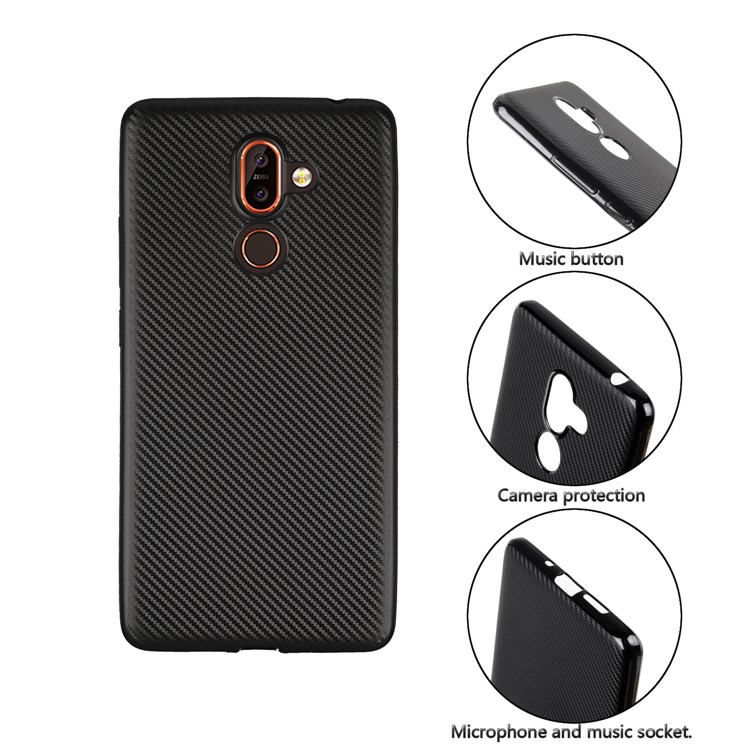 Carbon Fiber Texture Soft TPU Back Phone Case for Nokia 7 plus - Black-7