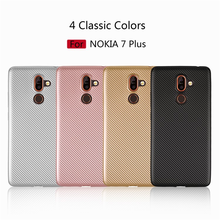 Carbon Fiber Texture Soft TPU Back Phone Case for Nokia 7 plus - Black-8