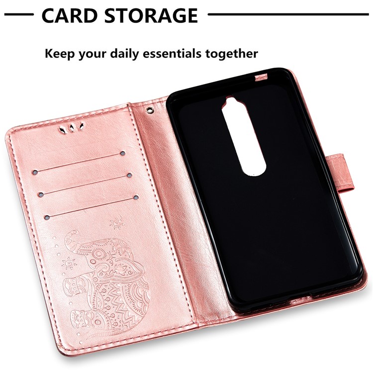 Imprinted Elephant Flip Leather Wallet Stand Case for Nokia 6 (2018) - Rose Gold-2