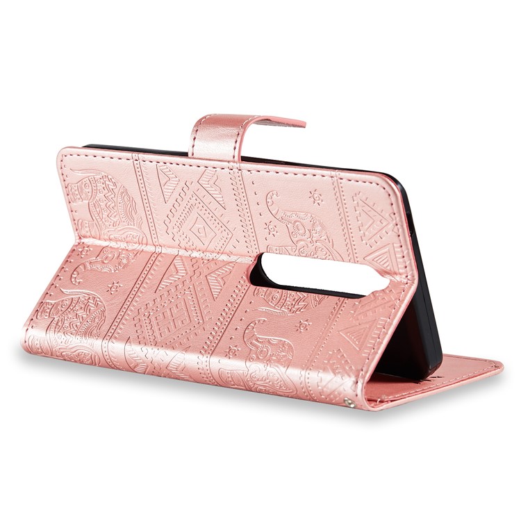 Imprinted Elephant Flip Leather Wallet Stand Case for Nokia 6 (2018) - Rose Gold-5