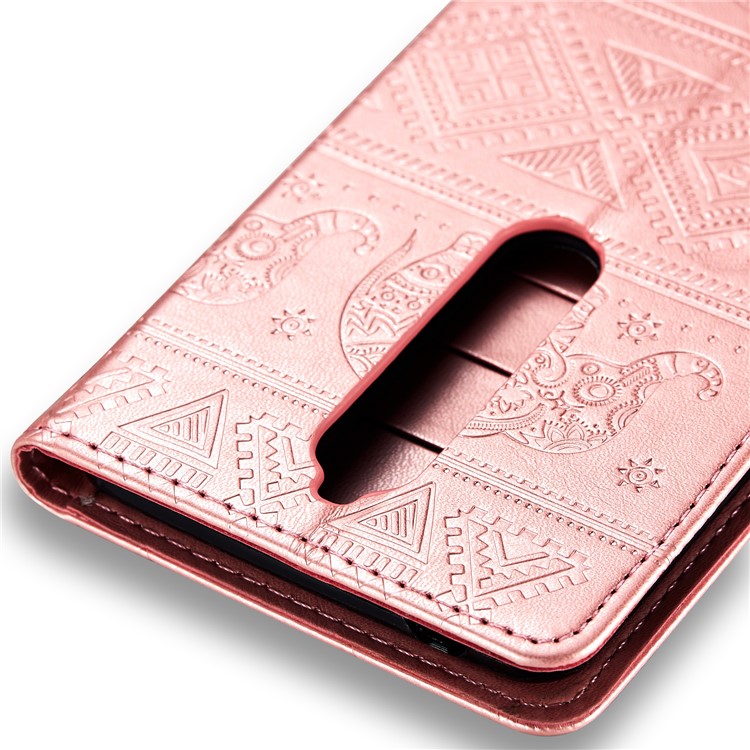 Imprinted Elephant Flip Leather Wallet Stand Case for Nokia 6 (2018) - Rose Gold-6