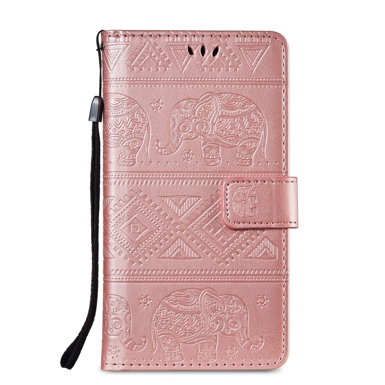 Imprinted Elephant Flip Leather Wallet Stand Case for Nokia 6 (2018) - Rose Gold-7