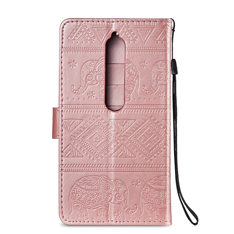 Imprinted Elephant Flip Leather Wallet Stand Case for Nokia 6 (2018) - Rose Gold-8