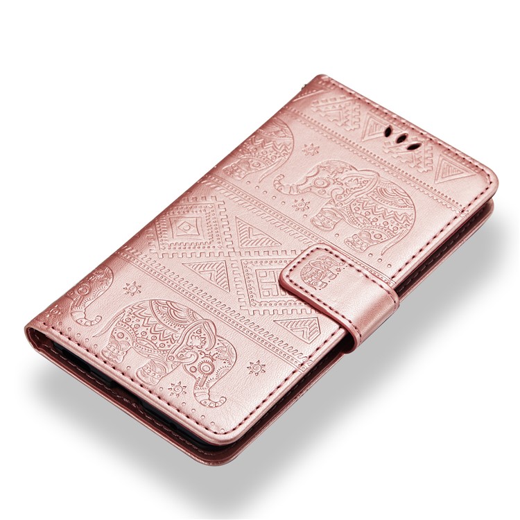 Imprinted Elephant Flip Leather Wallet Stand Case for Nokia 6 (2018) - Rose Gold-9