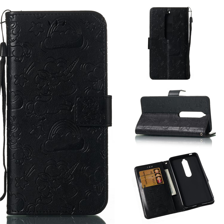Imprint Unicorn Wallet Stand Leather Case with Strap for Nokia 6 (2018) - Black-1