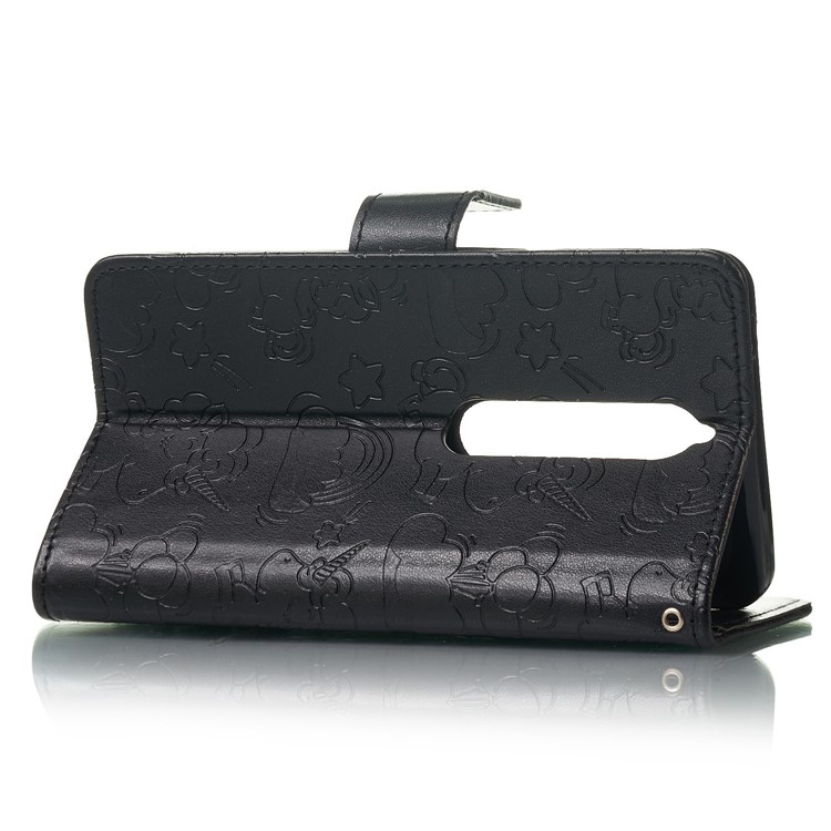 Imprint Unicorn Wallet Stand Leather Case with Strap for Nokia 6 (2018) - Black-3
