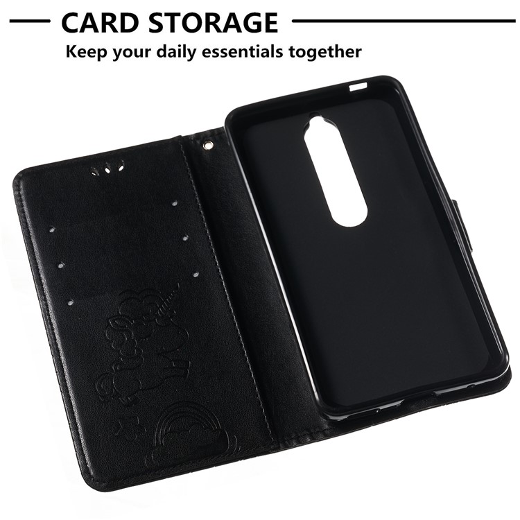 Imprint Unicorn Wallet Stand Leather Case with Strap for Nokia 6 (2018) - Black-7