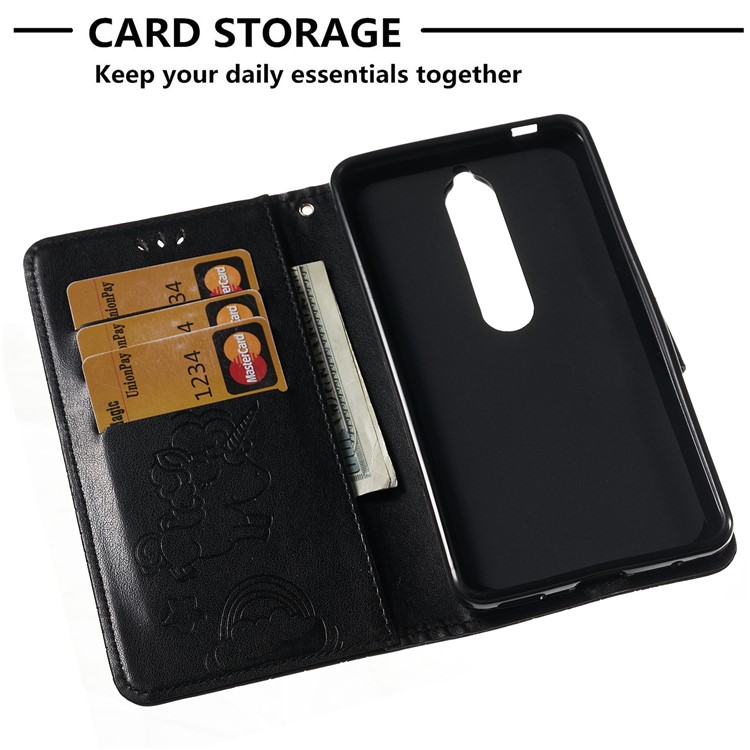 Imprint Unicorn Wallet Stand Leather Case with Strap for Nokia 6 (2018) - Black-8