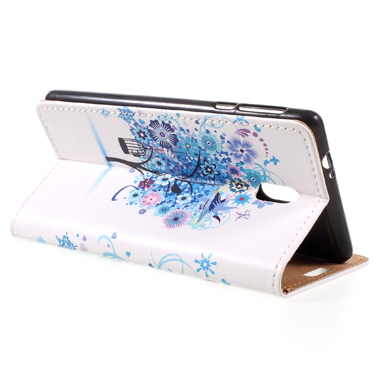 Printing Pattern PU Leather Wallet Case for Nokia 3 - Blue Flowers Tree Birdcage-5