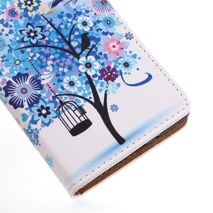Printing Pattern PU Leather Wallet Case for Nokia 3 - Blue Flowers Tree Birdcage-7