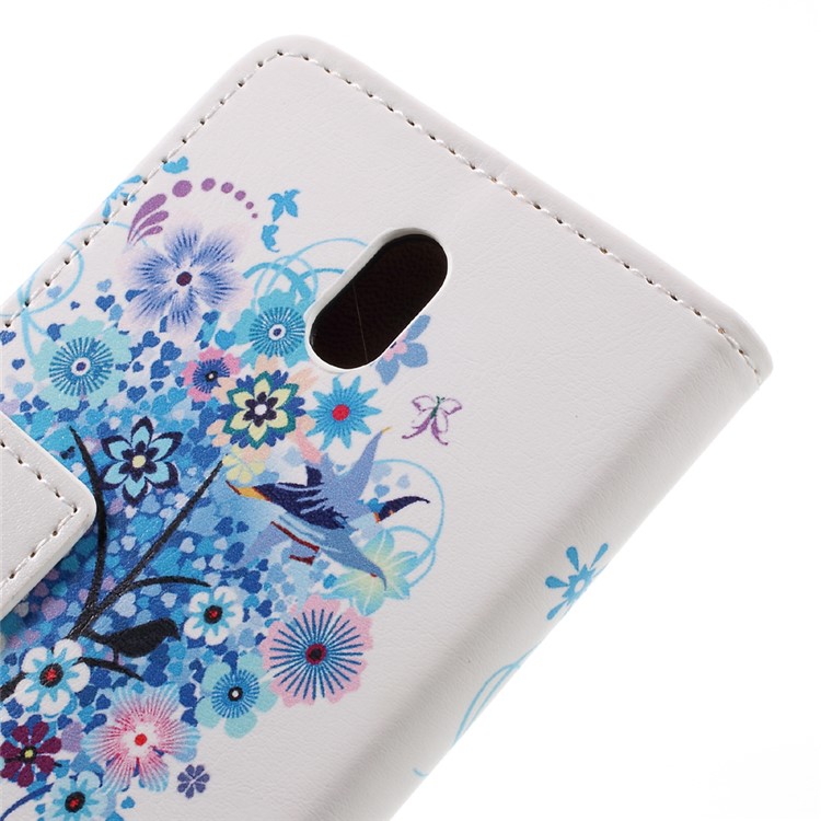 Printing Pattern PU Leather Wallet Case for Nokia 3 - Blue Flowers Tree Birdcage-8
