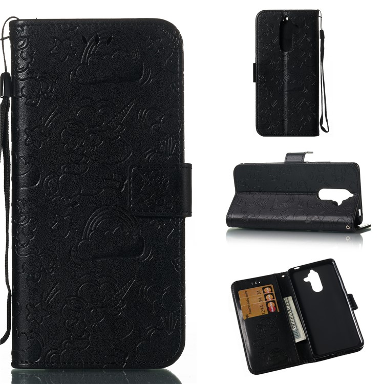 Imprint Unicorn Wallet Stand Leather Case with Strap for Nokia 7 plus - Black-1