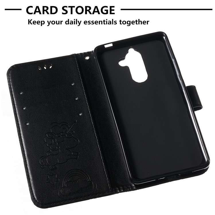 Imprint Unicorn Wallet Stand Leather Case with Strap for Nokia 7 plus - Black-7