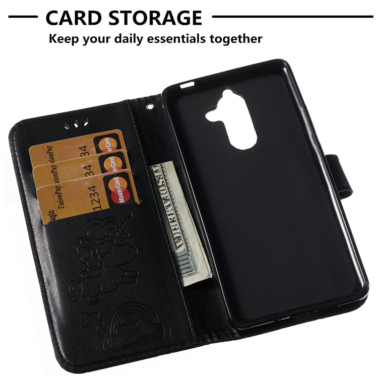 Imprint Unicorn Wallet Stand Leather Case with Strap for Nokia 7 plus - Black-8