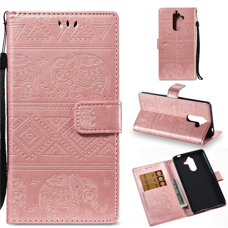 Imprinted Elephant Magnetic Leather Wallet Mobile Phone Case for Nokia 7 plus - Rose Gold-1